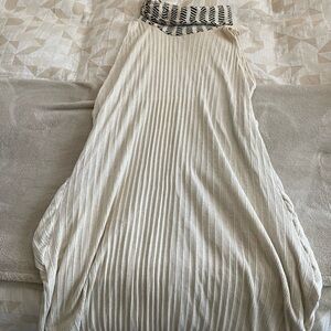 Sleeveless Cream Pleated Maxi Dress with Patterned Cowl